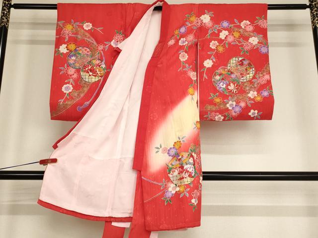 平和屋着物[]お宮参り　女の子　祝着　産着　初着　のしめ　花鼓文　暈し染め　金銀彩　逸品　AABF2176ja