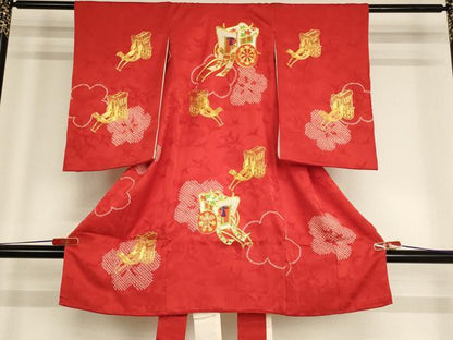 平和屋着物[]お宮参り 女の子 祝着 産着 初着 のしめ 駒刺繍 絞り 御所車梅文 逸品 AABF2177ja