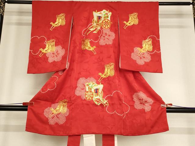 平和屋着物[]お宮参り 女の子 祝着 産着 初着 のしめ 駒刺繍 絞り 御所車梅文 逸品 AABF2177ja