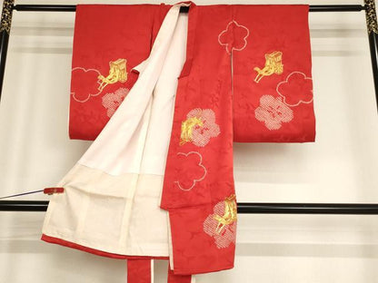 平和屋着物[]お宮参り 女の子 祝着 産着 初着 のしめ 駒刺繍 絞り 御所車梅文 逸品 AABF2177ja