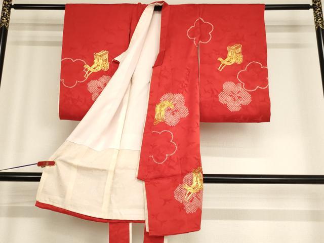 平和屋着物[]お宮参り 女の子 祝着 産着 初着 のしめ 駒刺繍 絞り 御所車梅文 逸品 AABF2177ja