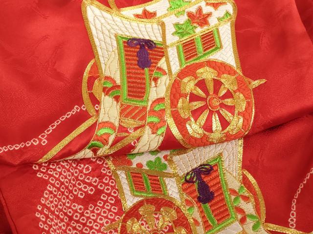 平和屋着物[]お宮参り 女の子 祝着 産着 初着 のしめ 駒刺繍 絞り 御所車梅文 逸品 AABF2177ja