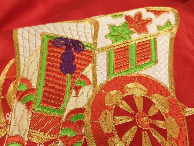 平和屋着物[]お宮参り 女の子 祝着 産着 初着 のしめ 駒刺繍 絞り 御所車梅文 逸品 AABF2177ja