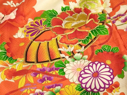 平和屋着物[]七五三　女の子　３歳　祝着　三つ身　長襦袢セット　駒刺繍　吉祥花文　金彩　逸品　AABF2179ja