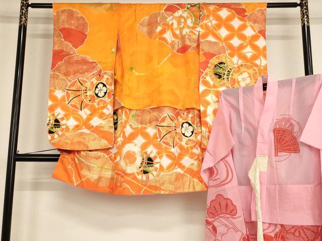 平和屋着物[]七五三　女の子　３歳　祝着　三つ身　長襦袢セット　鼓文　金彩　洗える着物　AABF2180ja