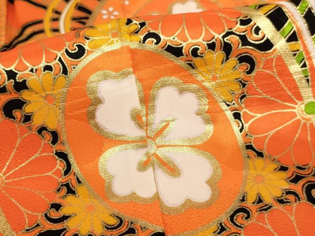 平和屋着物[]七五三　女の子　３歳　祝着　三つ身　長襦袢セット　鼓文　金彩　洗える着物　AABF2180ja