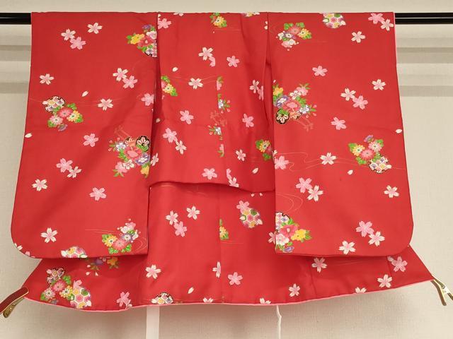 平和屋着物[]七五三　女の子　３歳　祝着　三つ身　花車雪輪花文　金彩　AABF2181ja