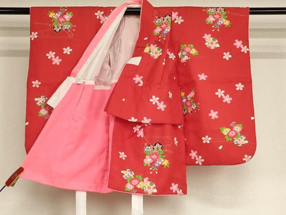 平和屋着物[]七五三　女の子　３歳　祝着　三つ身　花車雪輪花文　金彩　AABF2181ja