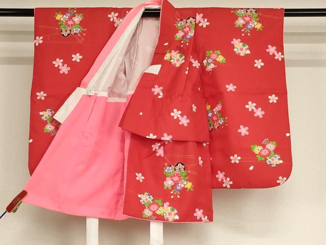 平和屋着物[]七五三　女の子　３歳　祝着　三つ身　花車雪輪花文　金彩　AABF2181ja