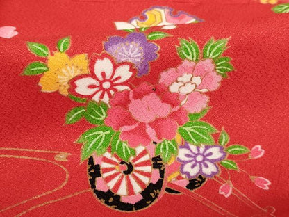 平和屋着物[]七五三　女の子　３歳　祝着　三つ身　花車雪輪花文　金彩　AABF2181ja