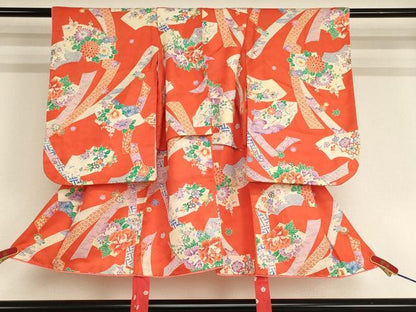 平和屋着物[]七五三　女の子　３歳　祝着　三つ身　地紙花文　正絹　逸品　AABF2183ja
