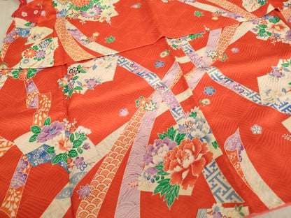 平和屋着物[]七五三　女の子　３歳　祝着　三つ身　地紙花文　正絹　逸品　AABF2183ja