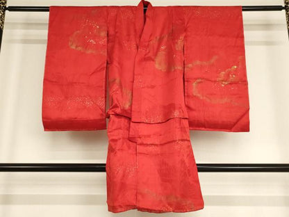 平和屋着物[]子供　女の子　長襦袢　袷　飛鶴地紋　雲紋　金彩　正絹　逸品　AABF2184ja
