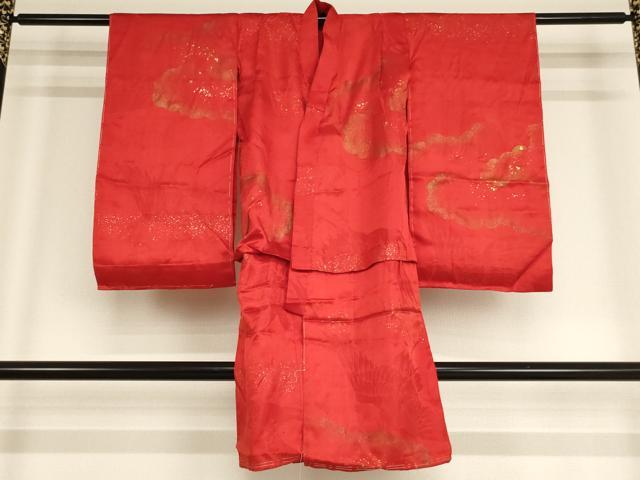 平和屋着物[]子供　女の子　長襦袢　袷　飛鶴地紋　雲紋　金彩　正絹　逸品　AABF2184ja