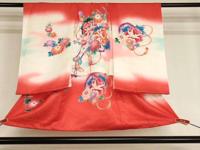 平和屋着物[]七五三　女の子　３歳　祝着　一つ身　花車文　暈し染め　正絹　逸品　AABF2186ja
