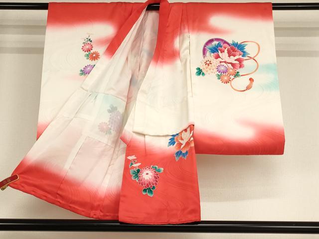 平和屋着物[]七五三　女の子　３歳　祝着　一つ身　花車文　暈し染め　正絹　逸品　AABF2186ja
