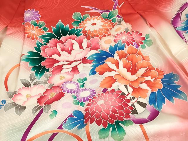 平和屋着物[]七五三　女の子　３歳　祝着　一つ身　花車文　暈し染め　正絹　逸品　AABF2186ja