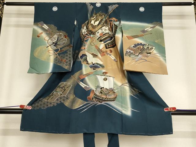 平和屋着物[]お宮参り 男の子 祝着 産着 初着 のしめ 兜吉祥文 暈し染め 金彩 正絹 逸品 AABF2187ja