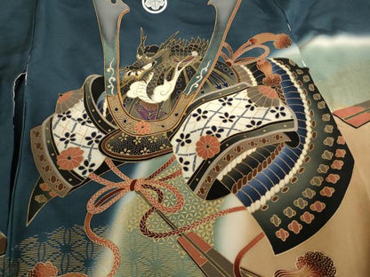 平和屋着物[]お宮参り 男の子 祝着 産着 初着 のしめ 兜吉祥文 暈し染め 金彩 正絹 逸品 AABF2187ja