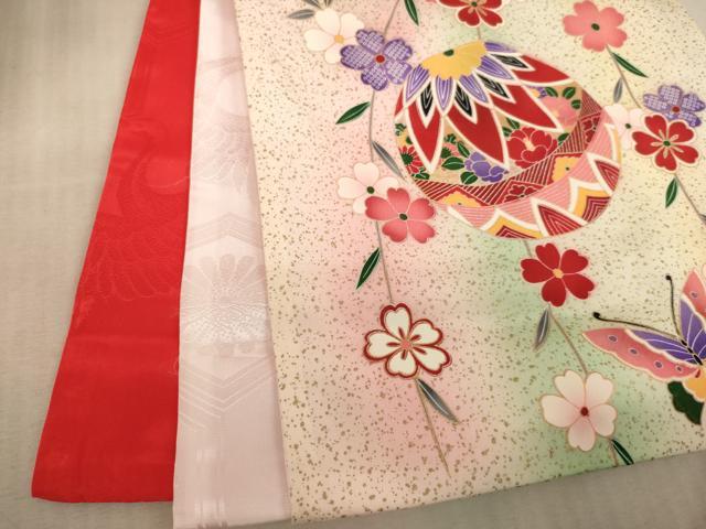 平和屋着物[]お宮参り　女の子　祝着　産着　初着　のしめ　手毬花蝶文　暈し染め　金彩　逸品　AABF2188ja