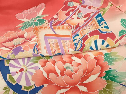 平和屋着物[]七五三　女の子　３歳　祝着　三つ身　長襦袢セット　御所車花文　暈し染め　逸品　AABF2189ja