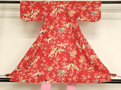 平和屋着物[]七五三　女の子　３歳　祝着　一つ身　折り鶴花文　AABF2190ja