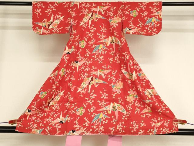 平和屋着物[]七五三　女の子　３歳　祝着　一つ身　折り鶴花文　AABF2190ja