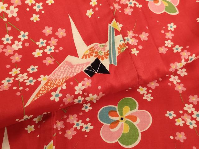 平和屋着物[]七五三　女の子　３歳　祝着　一つ身　折り鶴花文　AABF2190ja