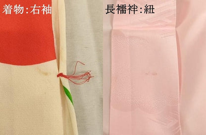 平和屋着物[]七五三　女の子　３歳　祝着　三つ身　長襦袢(袷)セット　尾長鳥花文　洗える着物　AABF2191ja
