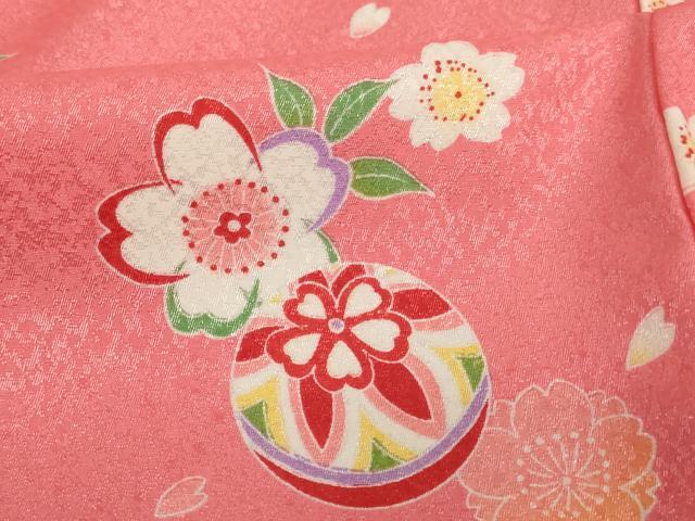 平和屋着物[]七五三　女の子　３歳　祝着　三つ身　被布セット　桜手毬文　花車文　洗える着物　AABF2192ja