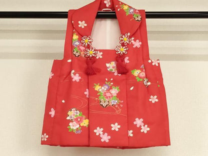 平和屋着物[]七五三　女の子　３歳　祝着　三つ身　被布セット　桜手毬文　花車文　洗える着物　AABF2192ja