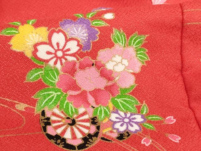 平和屋着物[]七五三　女の子　３歳　祝着　三つ身　被布セット　桜手毬文　花車文　洗える着物　AABF2192ja
