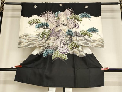 平和屋着物[]お宮参り　男の子　祝着　産着　初着　のしめ　鷹　立波松文　金彩　逸品　AABF2194ja