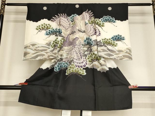 平和屋着物[]お宮参り　男の子　祝着　産着　初着　のしめ　鷹　立波松文　金彩　逸品　AABF2194ja