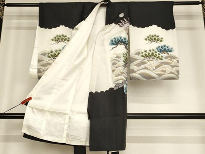 平和屋着物[]お宮参り　男の子　祝着　産着　初着　のしめ　鷹　立波松文　金彩　逸品　AABF2194ja