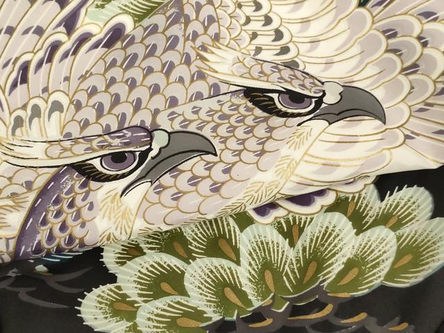 平和屋着物[]お宮参り　男の子　祝着　産着　初着　のしめ　鷹　立波松文　金彩　逸品　AABF2194ja