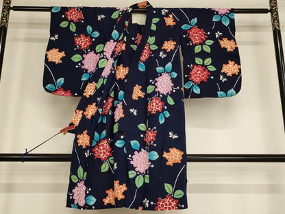 平和屋着物＊夏物 浴衣 子供 女の子 花蝶文 紫陽花 綿 逸品 AABF2195ja