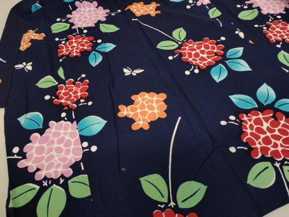 平和屋着物＊夏物 浴衣 子供 女の子 花蝶文 紫陽花 綿 逸品 AABF2195ja