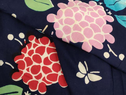 平和屋着物＊夏物 浴衣 子供 女の子 花蝶文 紫陽花 綿 逸品 AABF2195ja