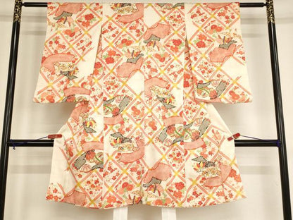 平和屋着物[]七五三　女の子　5歳　祝着　四つ身　地紙宝尽くし手毬花文　金彩　正絹　逸品　AABF2196ja