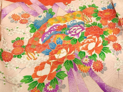 平和屋着物[]お宮参り　女の子　祝着　産着　初着　のしめ　駒刺繍　檜扇花文　金彩　正絹　逸品　AABF2198ja