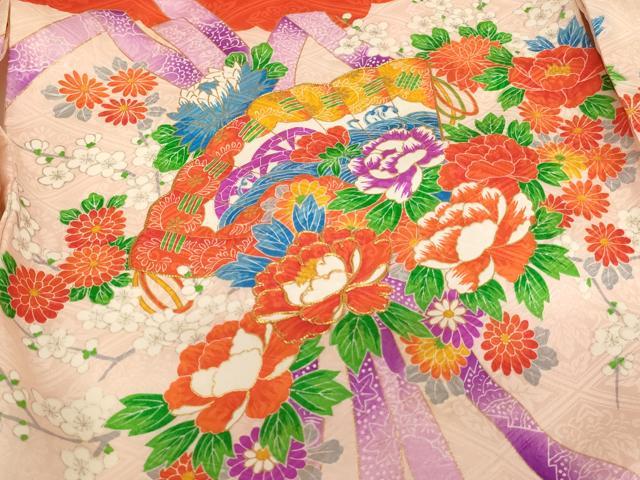 平和屋着物[]お宮参り　女の子　祝着　産着　初着　のしめ　駒刺繍　檜扇花文　金彩　正絹　逸品　AABF2198ja