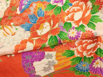 平和屋着物[]お宮参り　女の子　祝着　産着　初着　のしめ　駒刺繍　檜扇花文　金彩　正絹　逸品　AABF2198ja