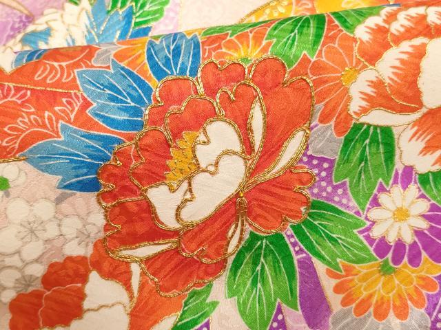 平和屋着物[]お宮参り　女の子　祝着　産着　初着　のしめ　駒刺繍　檜扇花文　金彩　正絹　逸品　AABF2198ja