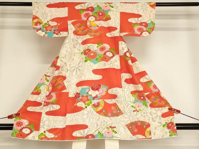平和屋着物[]七五三　女の子　３歳　祝着　一つ身　霞地紙花文　金彩　正絹　逸品　AABF2199ja