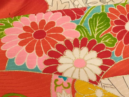 平和屋着物[]七五三　女の子　３歳　祝着　一つ身　霞地紙花文　金彩　正絹　逸品　AABF2199ja