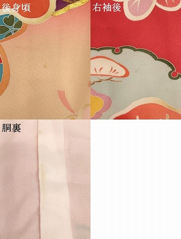 平和屋着物[]七五三　女の子　３歳　祝着　一つ身　友禅　駒刺繍　雪輪花文　暈し染め　金彩　正絹　逸品　AABF2200ja