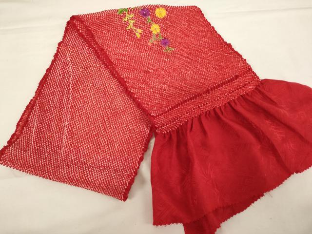 平和屋着物∵七五三　女の子　和装小物　帯締め・帯揚げセット　総絞り　刺繍　丸ぐけ　撚り房　逸品　AABF2224ja