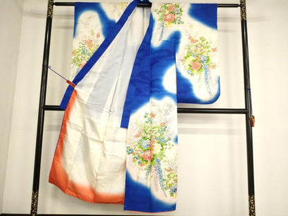 平和屋着物∵女の子 十三参り 子供 祝着 花篭文 暈し染め 金彩 逸品 AABF2237ja