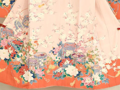 平和屋着物[]七五三　女の子　７歳　祝着　四つ身　貝桶花文　逸品　AABF2242ja